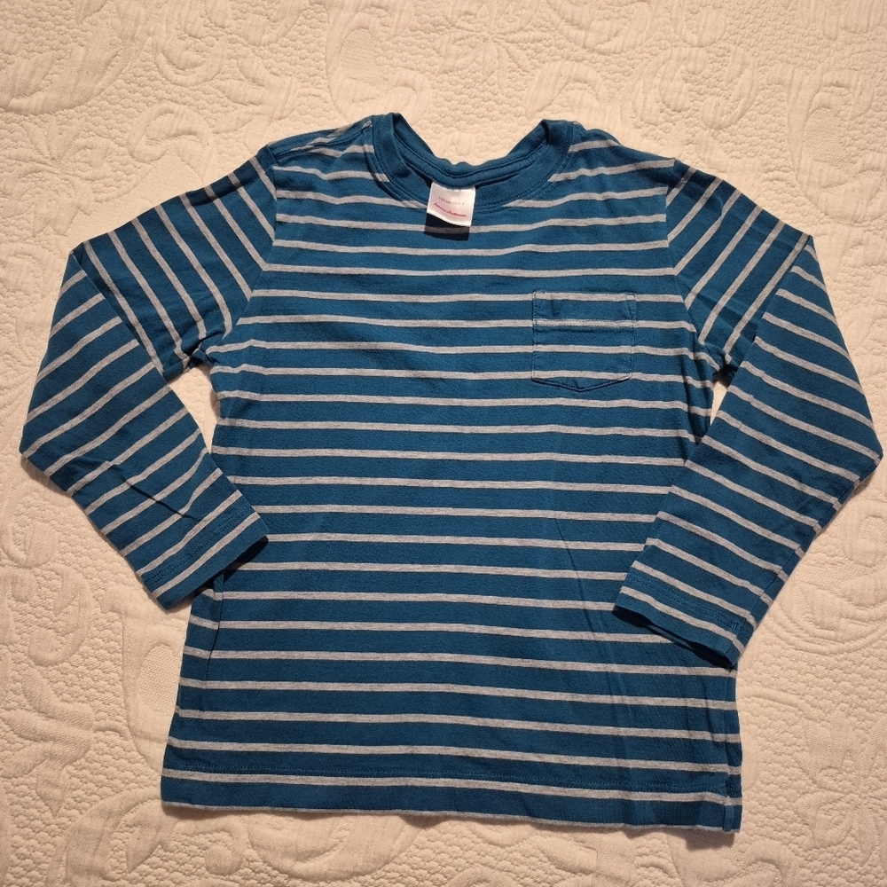 Hanna Andersson boys size 120 or 6-7 long sleeve teal/gray shirt VGUC